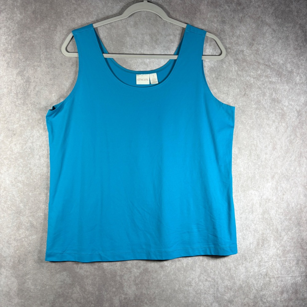 Chico's Tank Top Womens 3 US XL Blue Scoop Neck Sleeveless Solid Stretch Casual